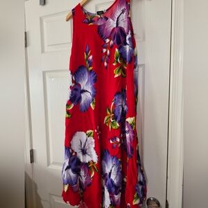 Aloha Fashion Red Hawaiian Hibiscus Print Dress Sleeveless Floral
